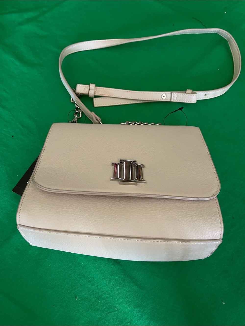 INC International Concepts Cream Crossbody Bag with Silver Hardware